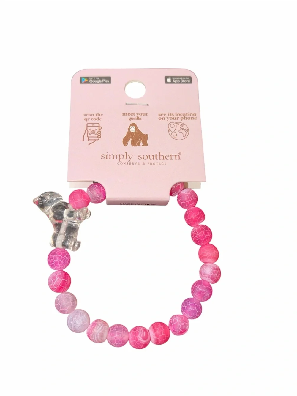 Simply Southern Pink Beads With Clear Gorilla Charm Tracker Bracelet